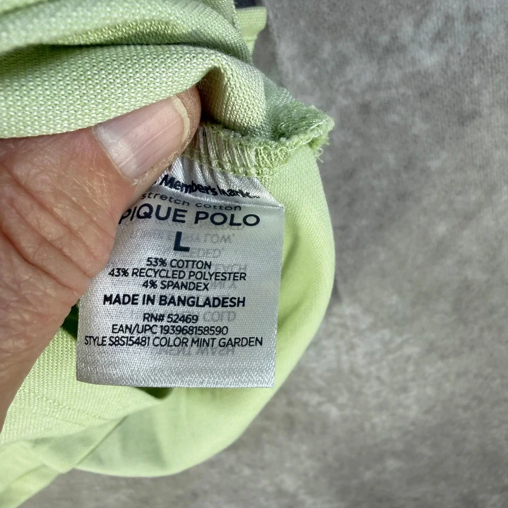Member's Mark Pique Polo Men Large Mint Garden Green Stretch Cotton Casual Prep‎